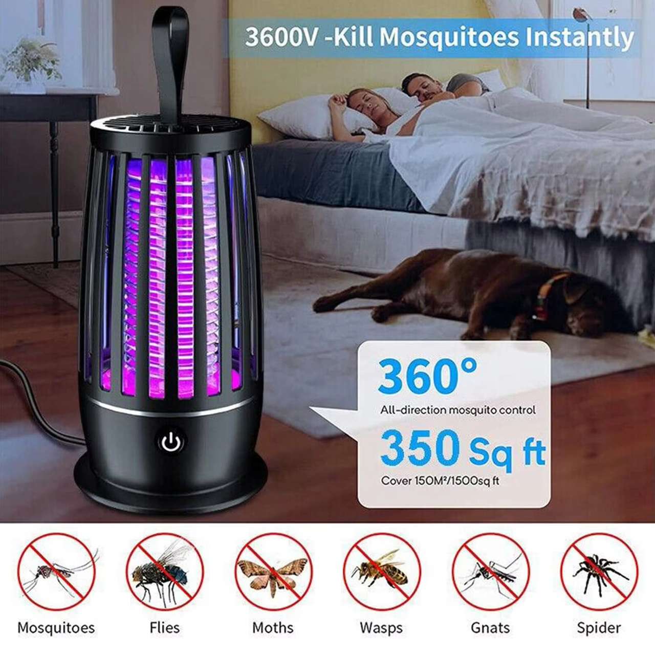 Electric Mosquito Zapper UV Bug Killer Portable Rechargeable Mosquito Trap Lamp