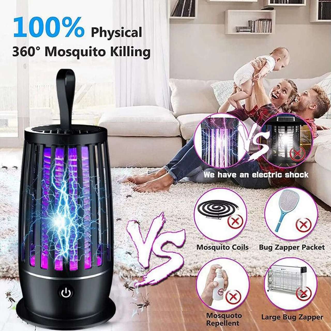 Electric Mosquito Zapper UV Bug Killer Portable Rechargeable Mosquito Trap Lamp