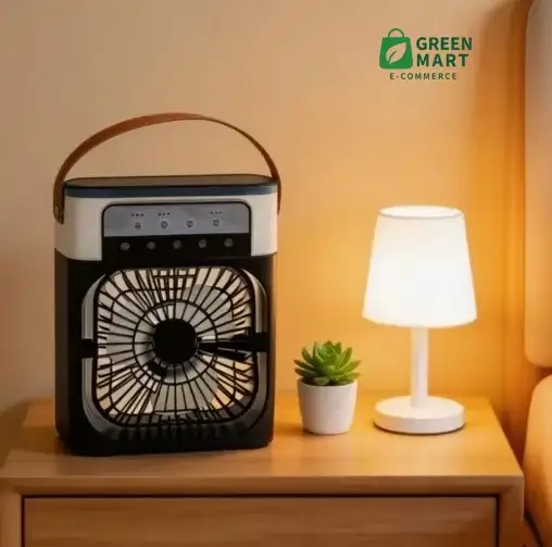 Portable 3-in-1 Air Cooler Fan – USB Rechargeable with Water Mist & LED Night Light
